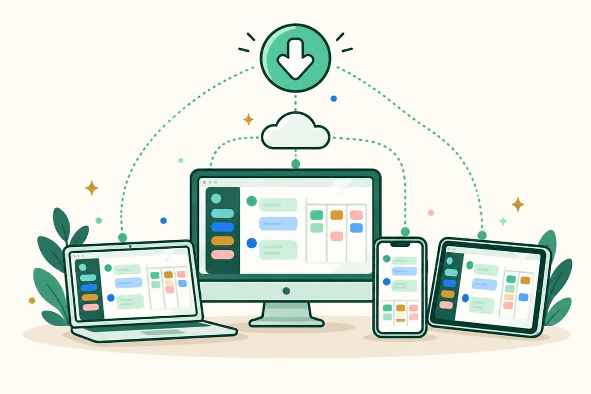 Zoabase on a laptop, desktop, tablet and phone, kept in sync